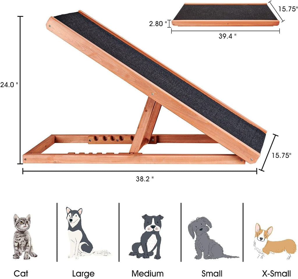 Wooden Height Adjustable Pet Ramp with Non Slip Carpet Surface, Foldable (Large) L780851