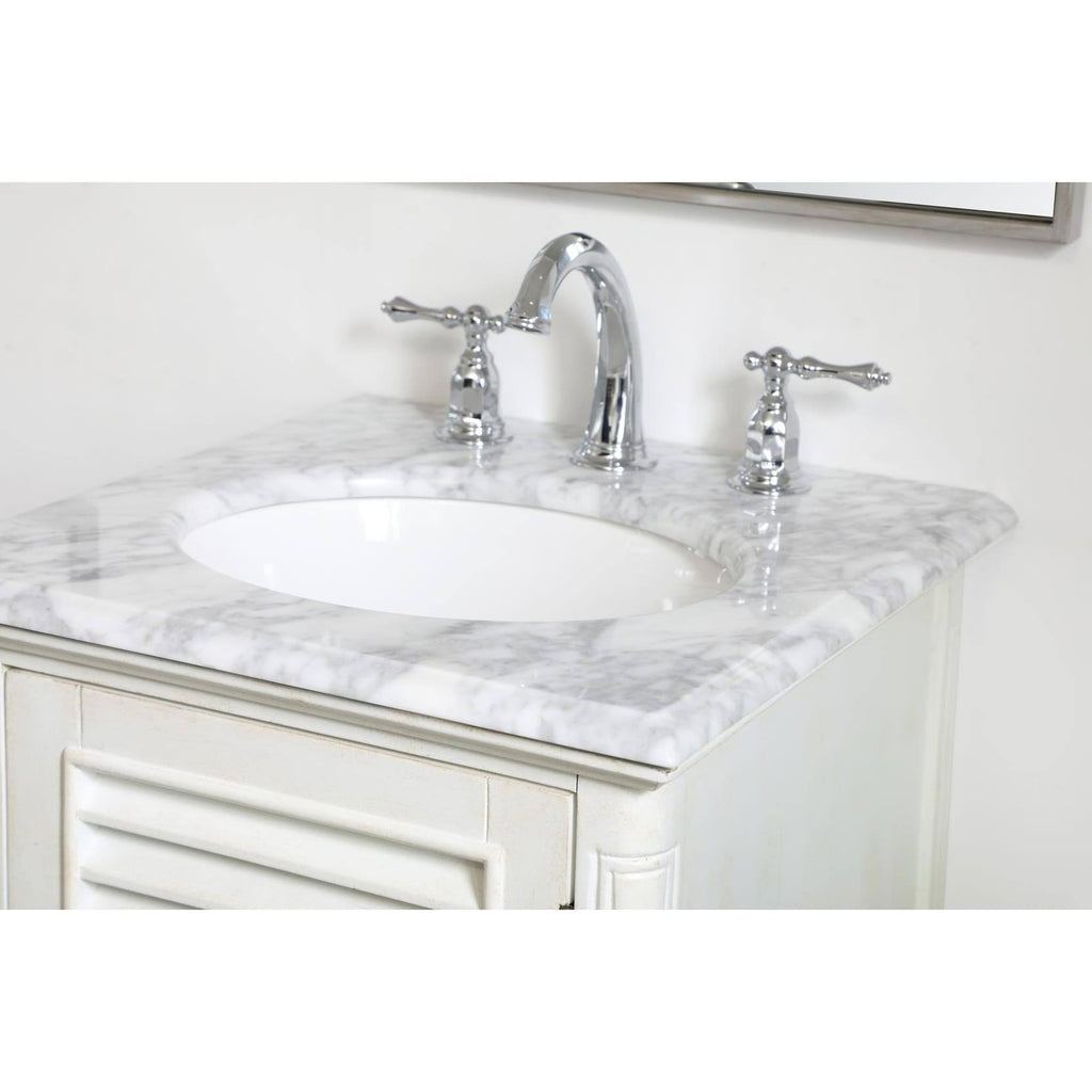 24 inch Antique White Bathroom Vanity Cabinet Set with Marble Top B219