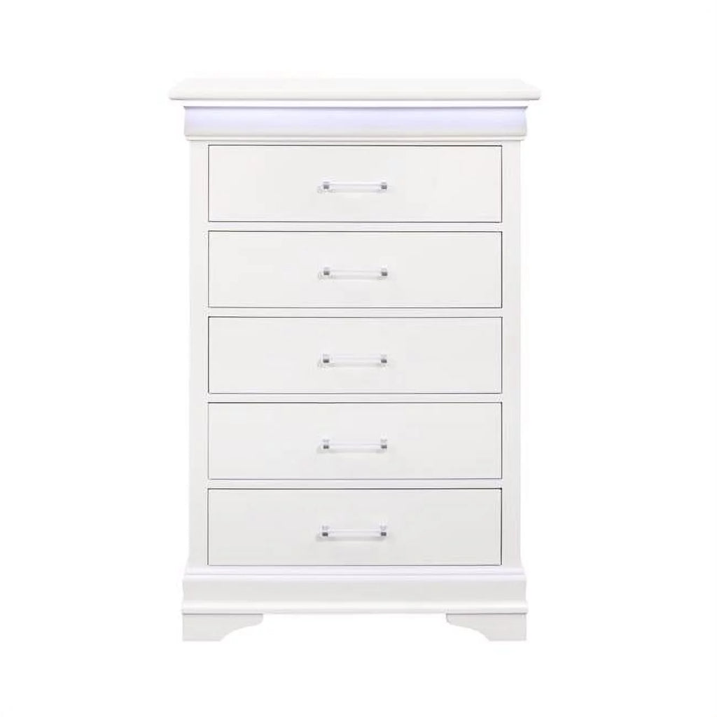 White Solid Wood Five Drawers Chest with LED Lighting G5310