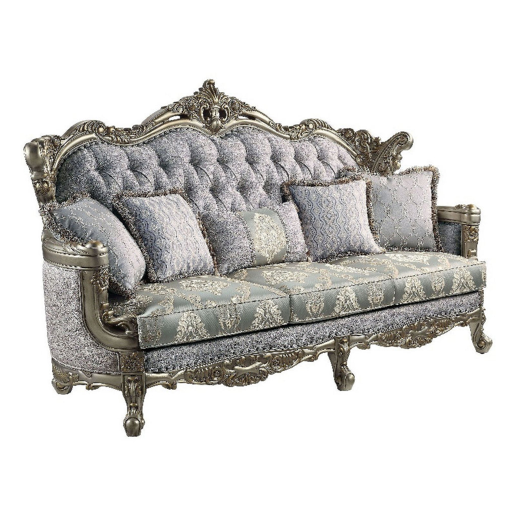 Tufted Fabric & Wood Sofa with 5 Pillows in Gray/Bronze I478800