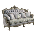 Tufted Fabric & Wood Sofa with 5 Pillows in Gray/Bronze I478800