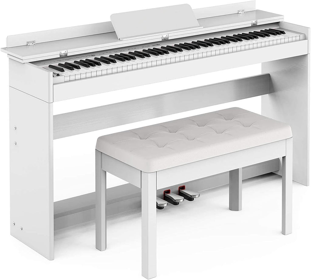 White 88-Key Weighted Digital Piano with 3-Pedal Unit Board, LCD Screen, Power Adapter, 53.5x29.9x12.2'' P373