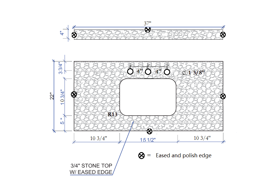 37in Grey Engineered Stone Vanity Top with Ceramic Sink P721
