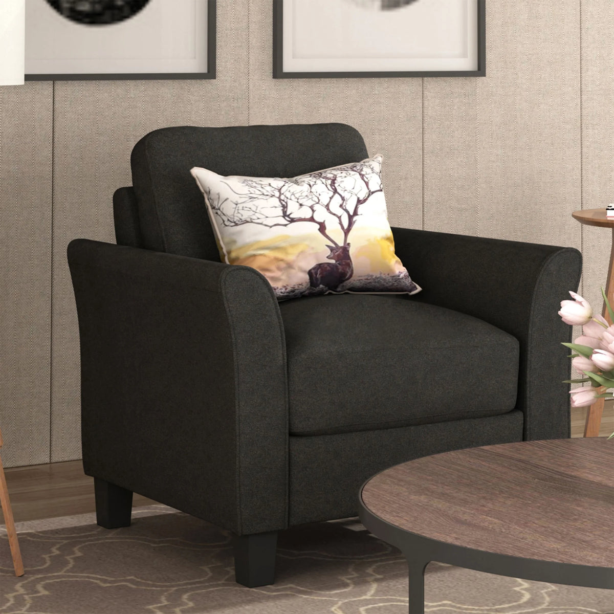 Grey Tight Back Armrest Chair and Loveseat Sofa M2357