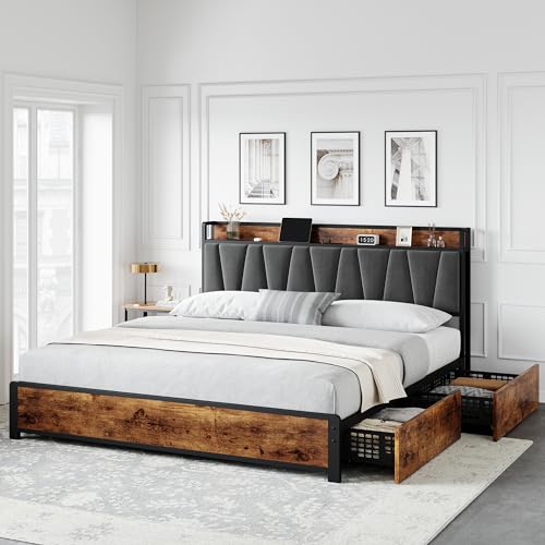 Full Size Linen Upholstered Bed Frame with 4 Drawers M301061