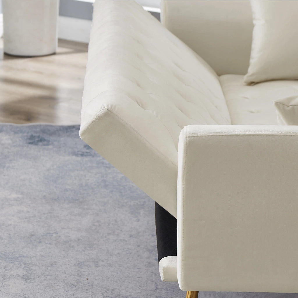 Beige Velvet Convertible Sofa Bed Q7865