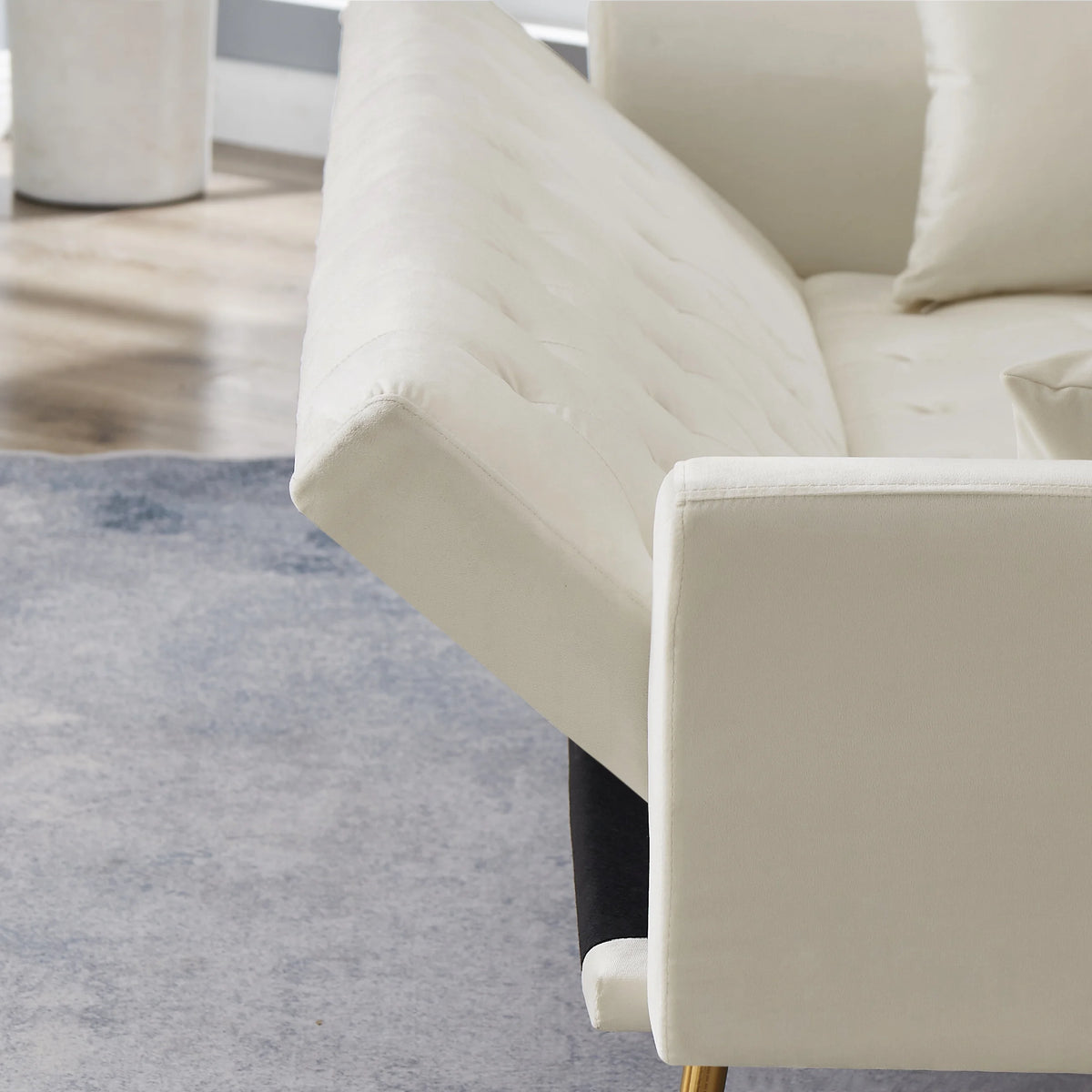 Beige Velvet Convertible Sofa Bed Q7865