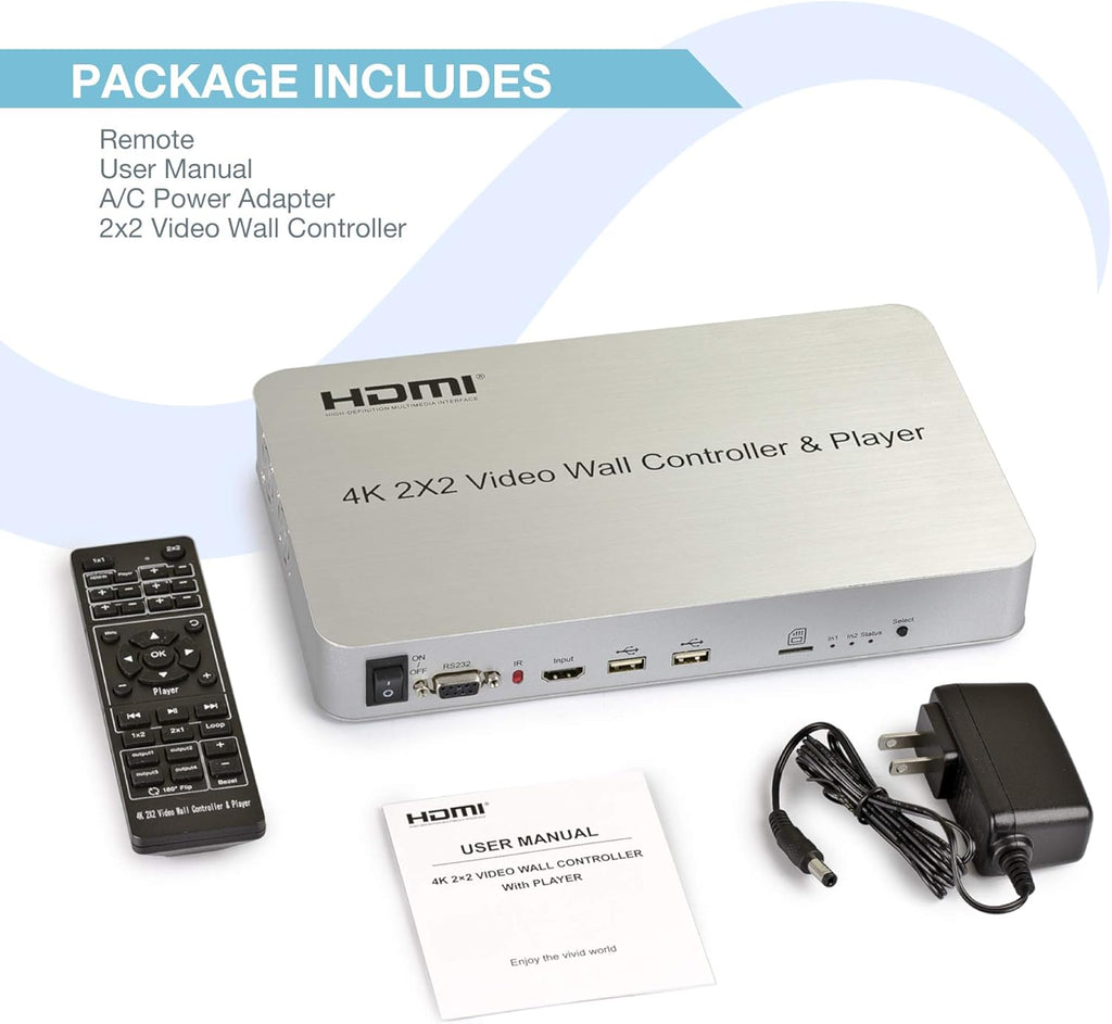 2x2 Video Wall Controller with Media Player, 1080p, HDMI 1.4, 1 HDMI Input & 4 Outputs S34848