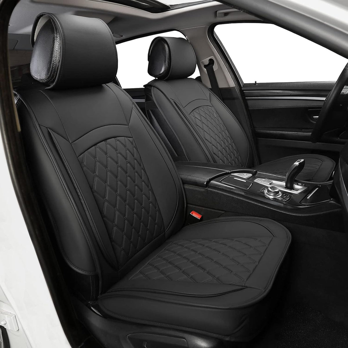5 Car Seat Covers Black and Blue Leather Full Seat with 2 Car Backseat Storage Waterproof O31201