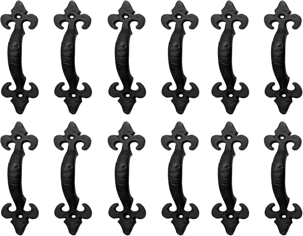 Antique Cast Iron Cabinet Pull Handles, 6.1 x 12 Pack, Matte Black W325
