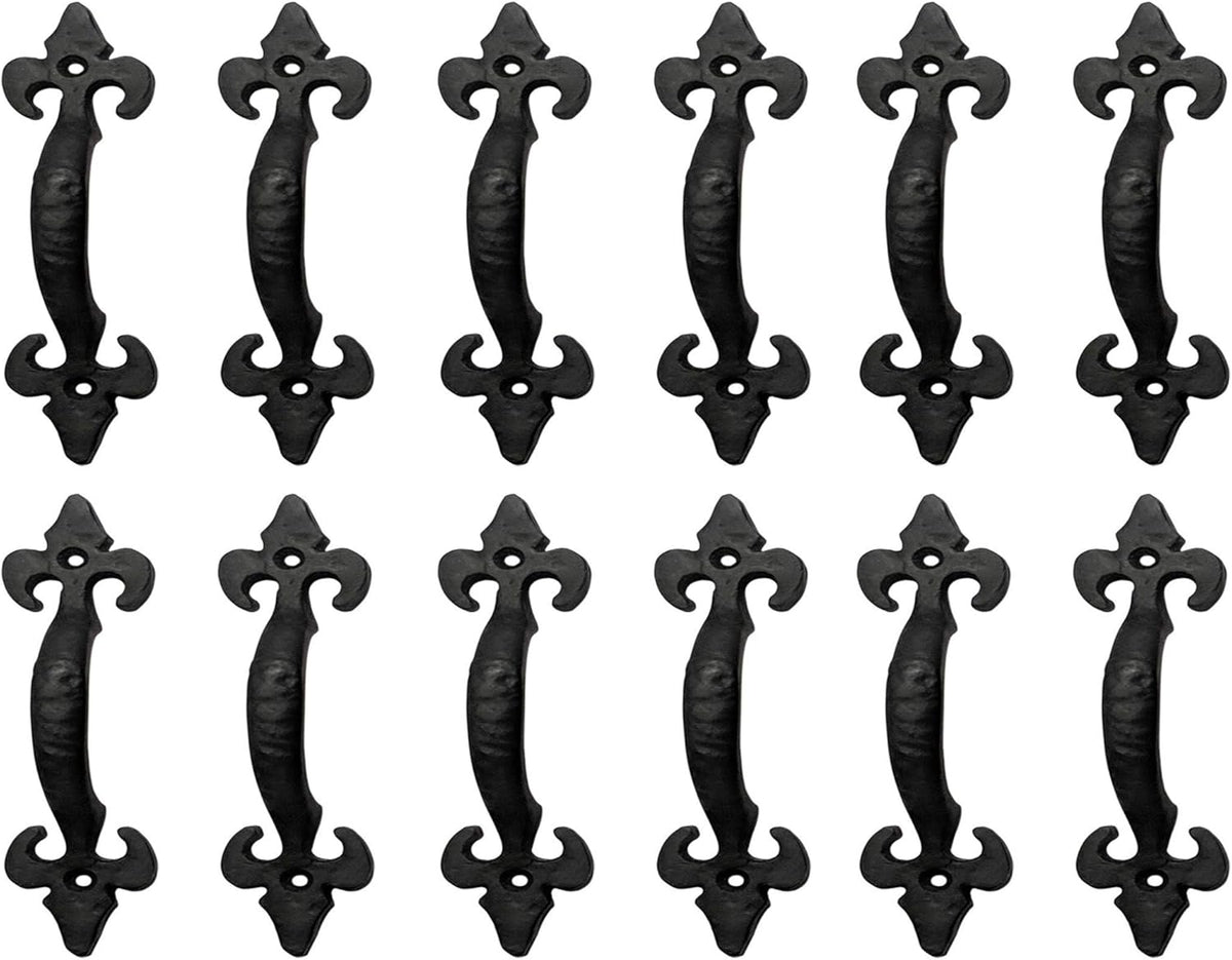 Antique Cast Iron Cabinet Pull Handles, 6.1 x 12 Pack, Matte Black W325