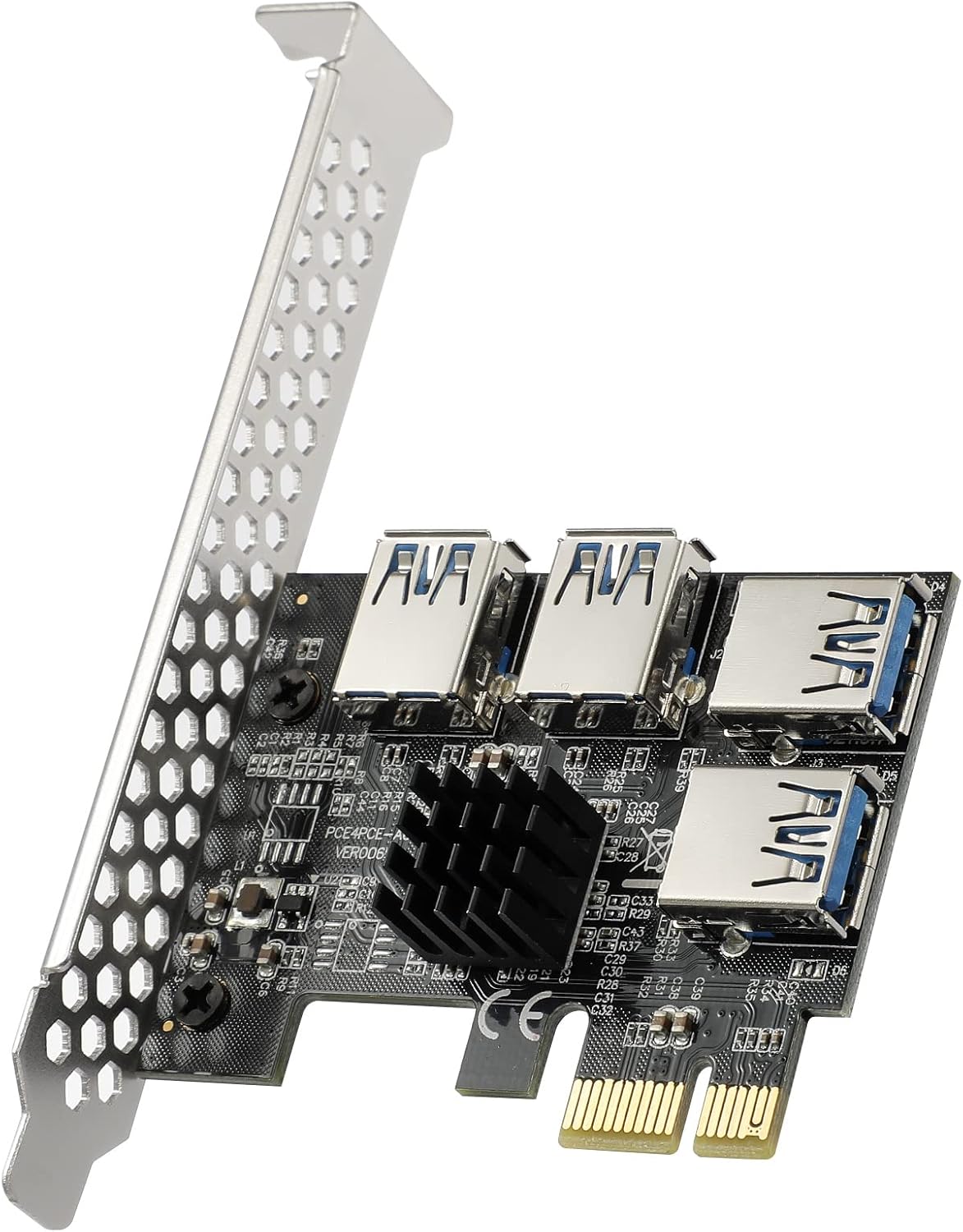 PCI-E 1X to 16X GPU Riser Card Adapter with 6PIN SATA Power Cable, Black 6 Pack S638