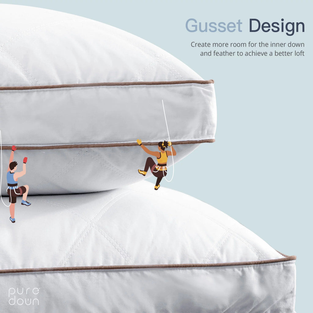 Set of 2 Natural Goose Down Feather Gusseted Pillows Cotton Cover S28203