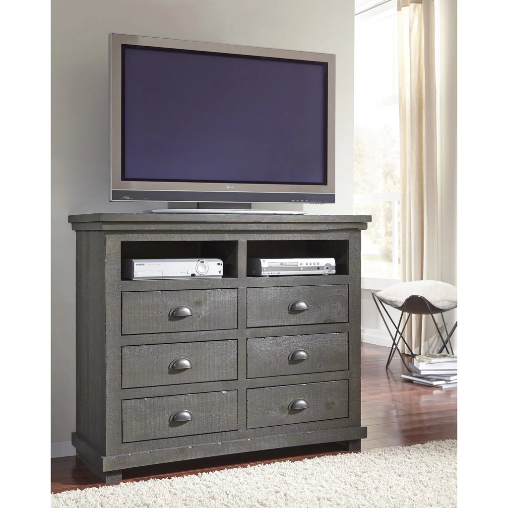 6 Drawer Media Chest in Distressed Pine W96931