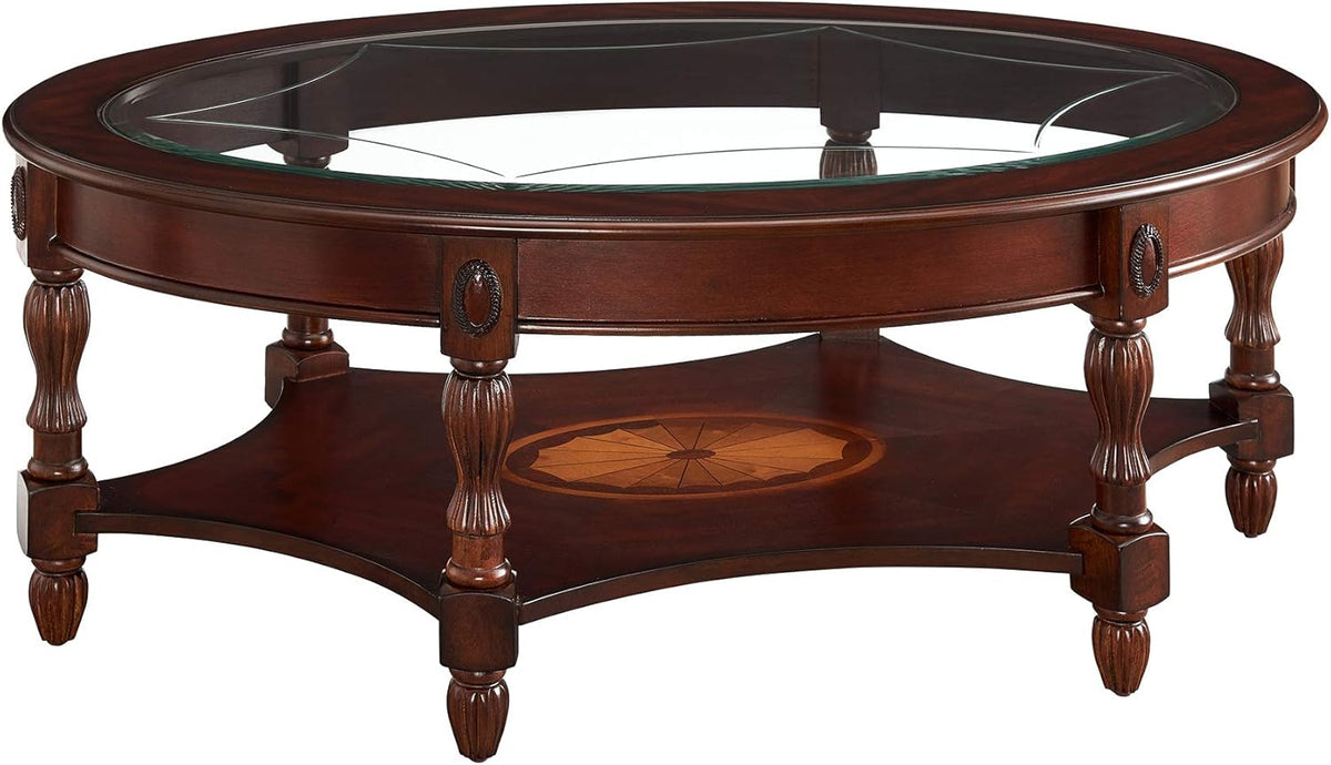 Walnut Solid Wood Oval Side Table with Tempered Glass Shelf H20280