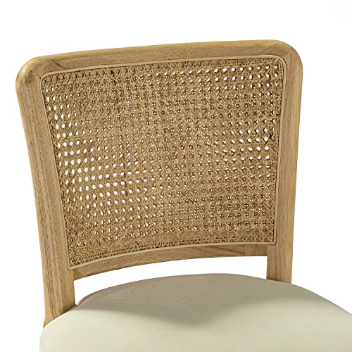 Upholstered Armless Swivel Desk Chair with Rattan Mid-Back A72246