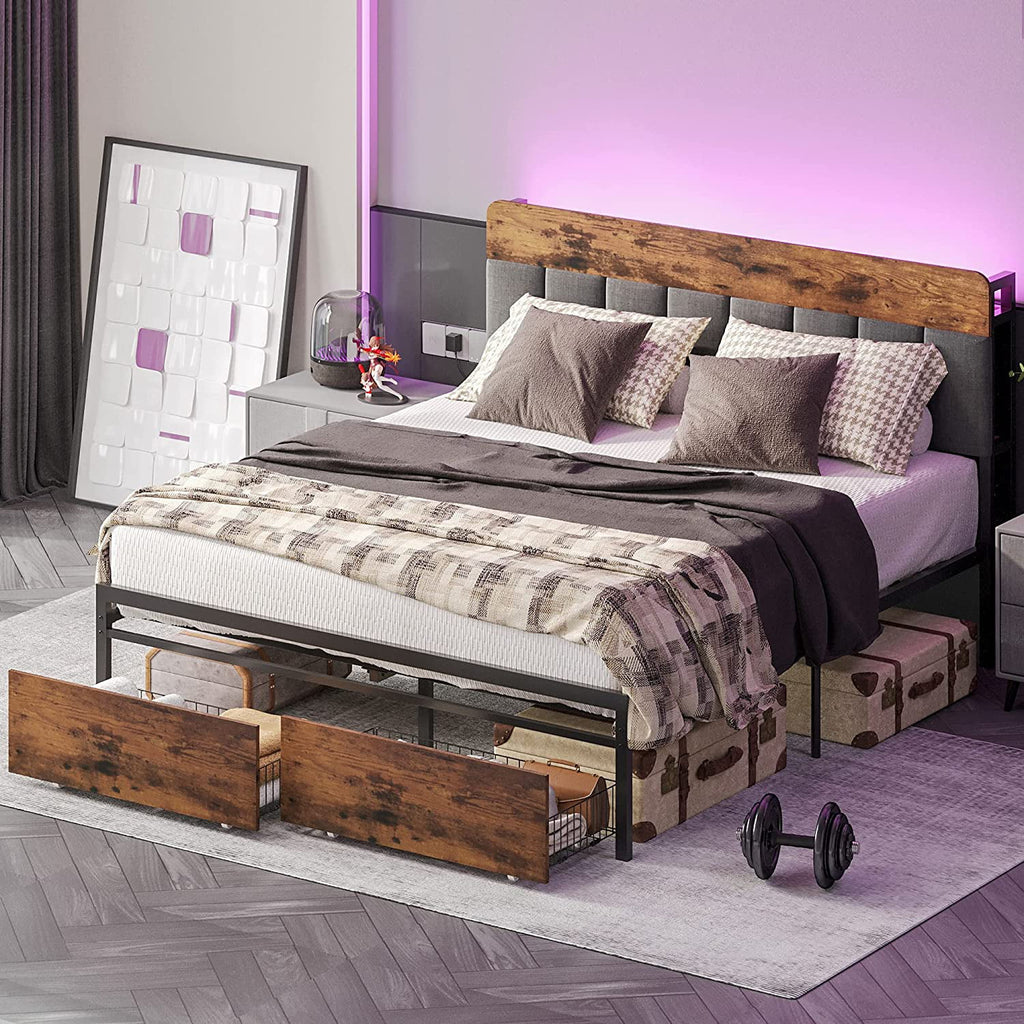 Queen Storage LED Bed Frame with Drawer V425847