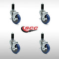 4x22 Blue Polyurethane Caster with Expanding Stem and Brake, Set of 4 O30458