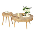 2-Piece Solid Wood Rattan Coffee Table Set R45037