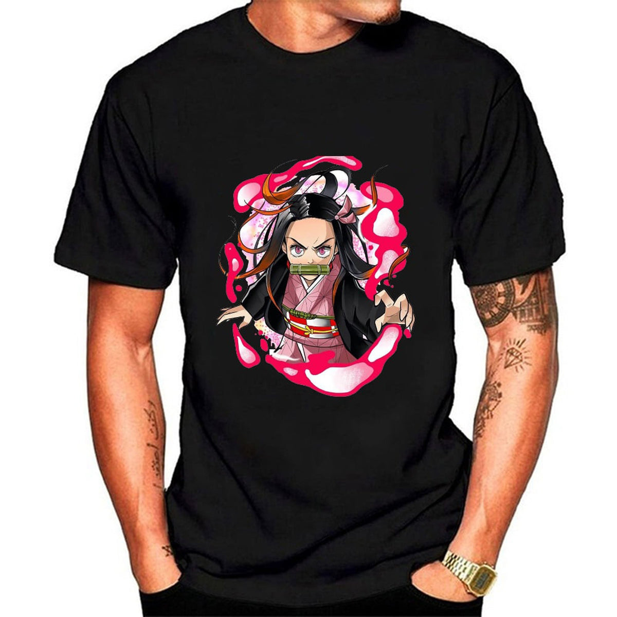Black XXL Printed Short Sleeve T-Shirt B937