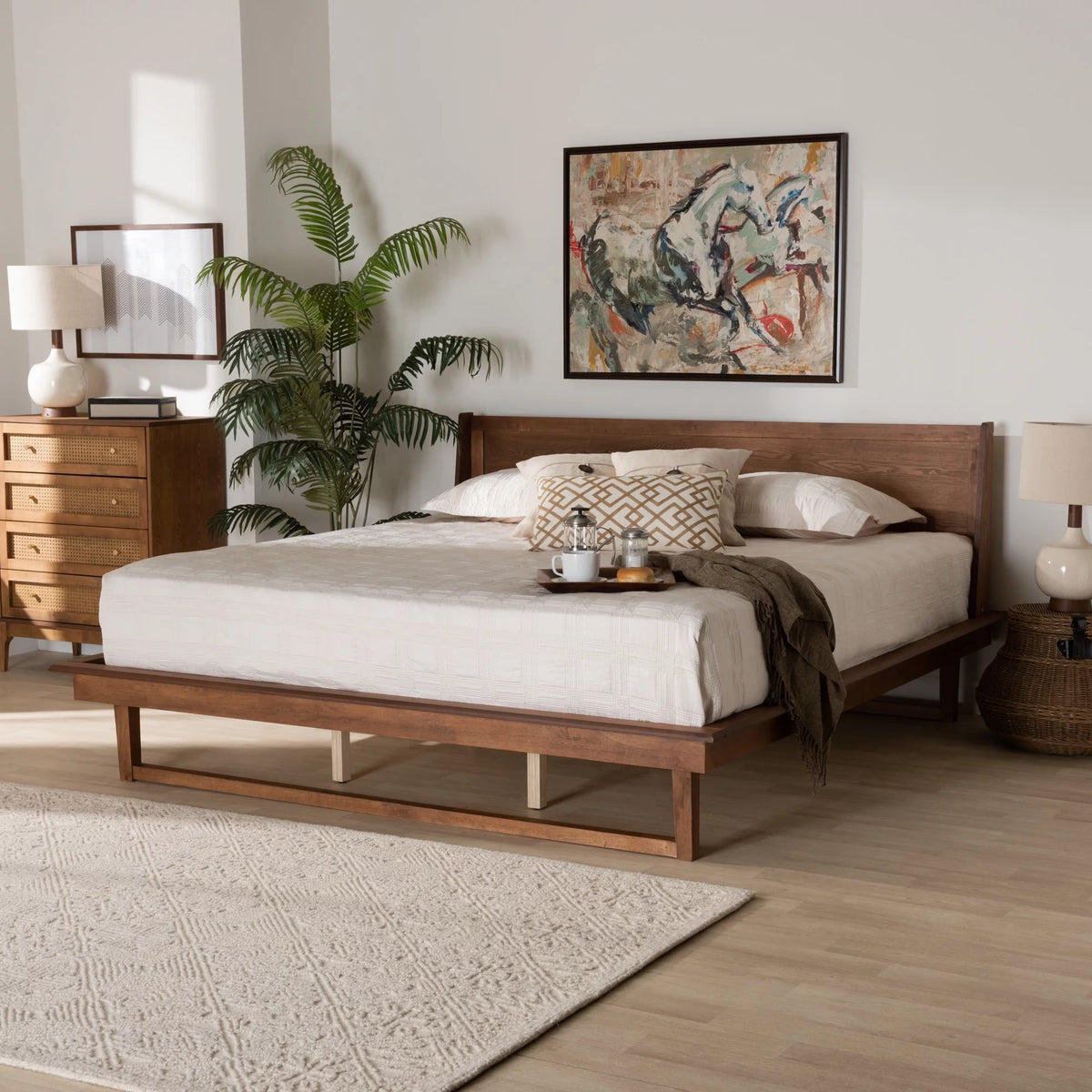 King Size Ash Walnut Finished Wood Platform Bed F1243