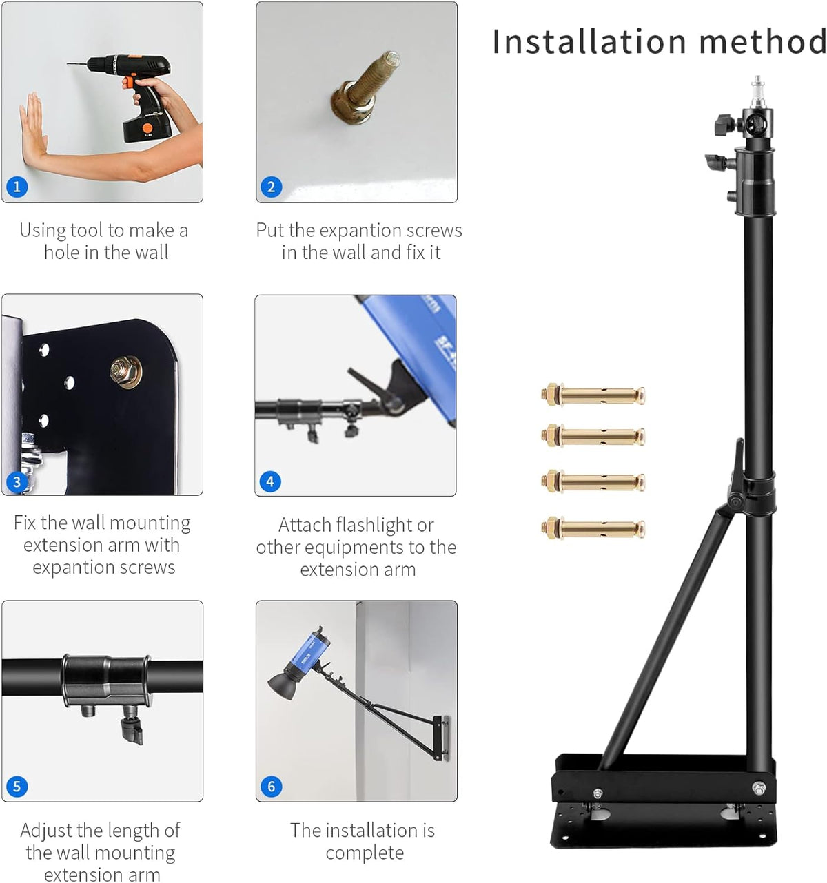 Wall Mount Boom Arm with Triangle Base Adjustable Camera Mount T3218