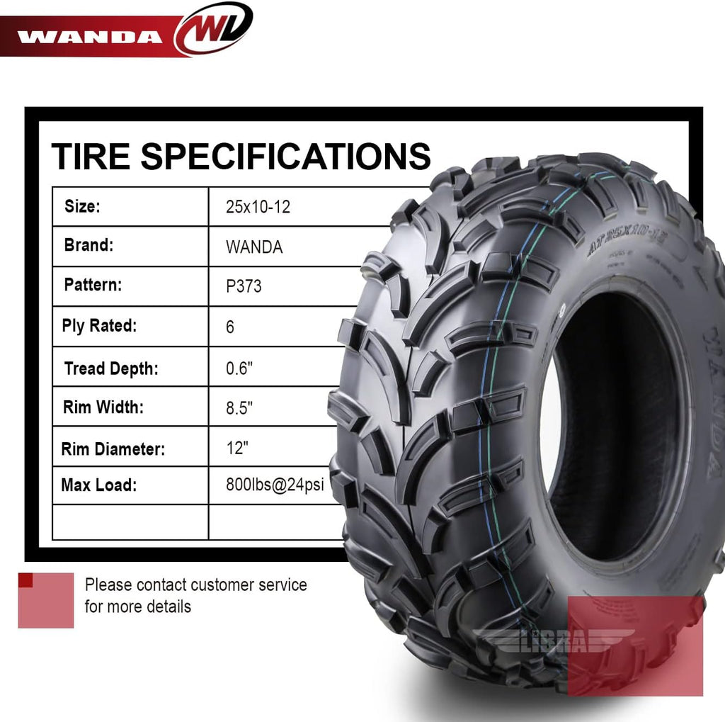 Set of 4 ATV UTV Tires 25x10-12 6PR U7947