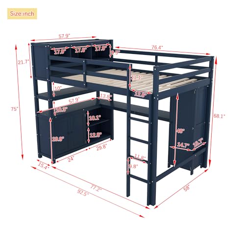 Full Size Wood Loft Bed with Desk and Storage Q10505