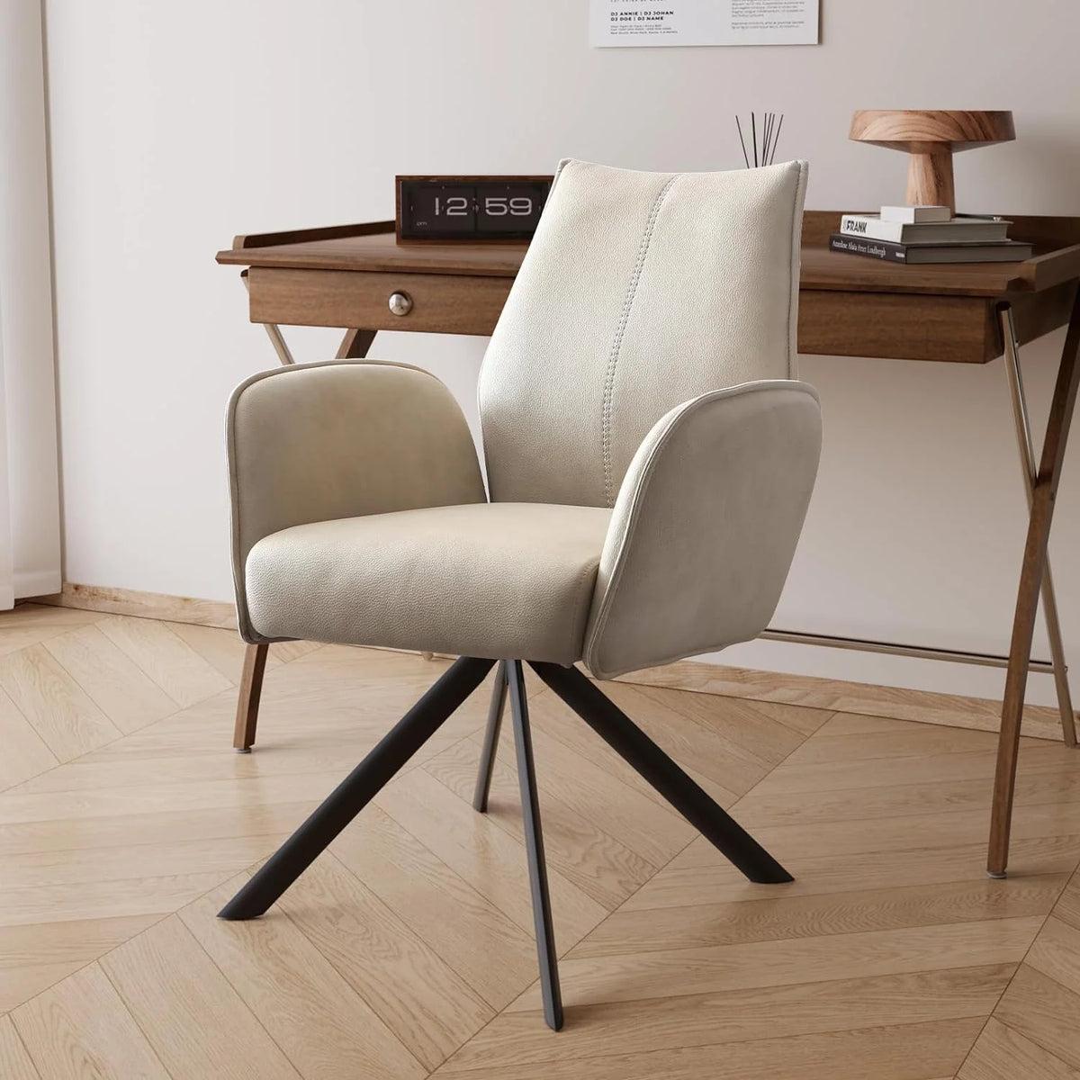 Modern Desk Chair no Wheel Ergonomic Office Chair Swivel Arm Chairs with Metal Legs E4739
