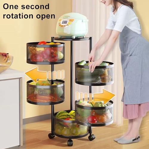 5-Tier Black Metal Rolling Fruit Basket D324160