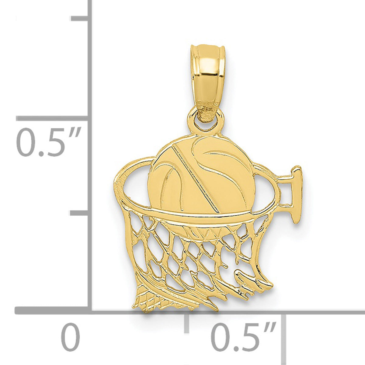 10K Yellow Gold Basketball In Net Pendant Charm with 14K Yellow Gold Rope Chain Necklace 18'' K322