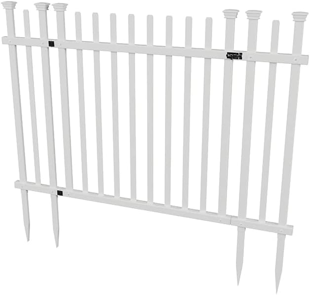 Lightweight Portable Vinyl Picket Fence Kit with Metal Base, White S581