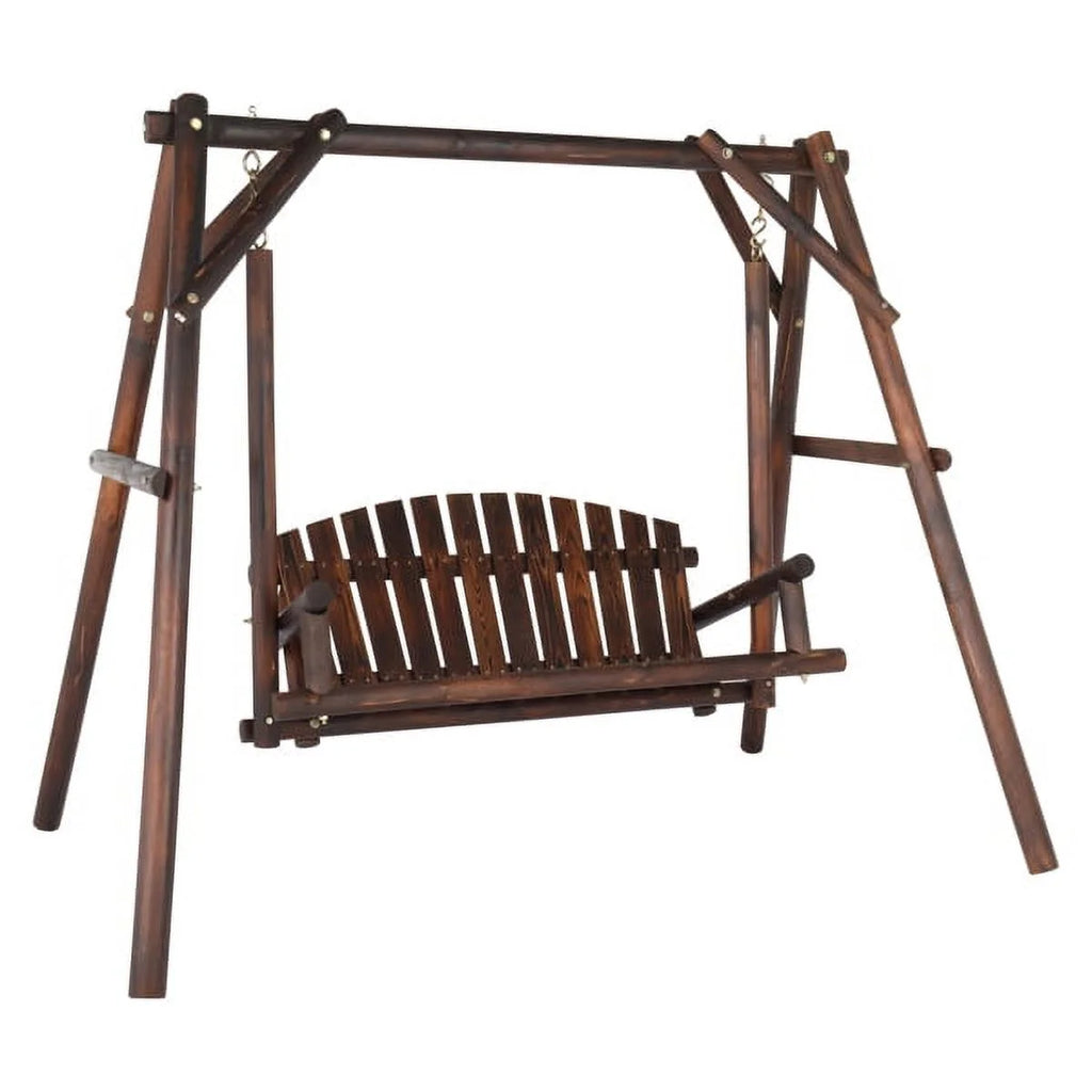6.5ft Hardwood Patio Swing with Stand, Carbonized F6142