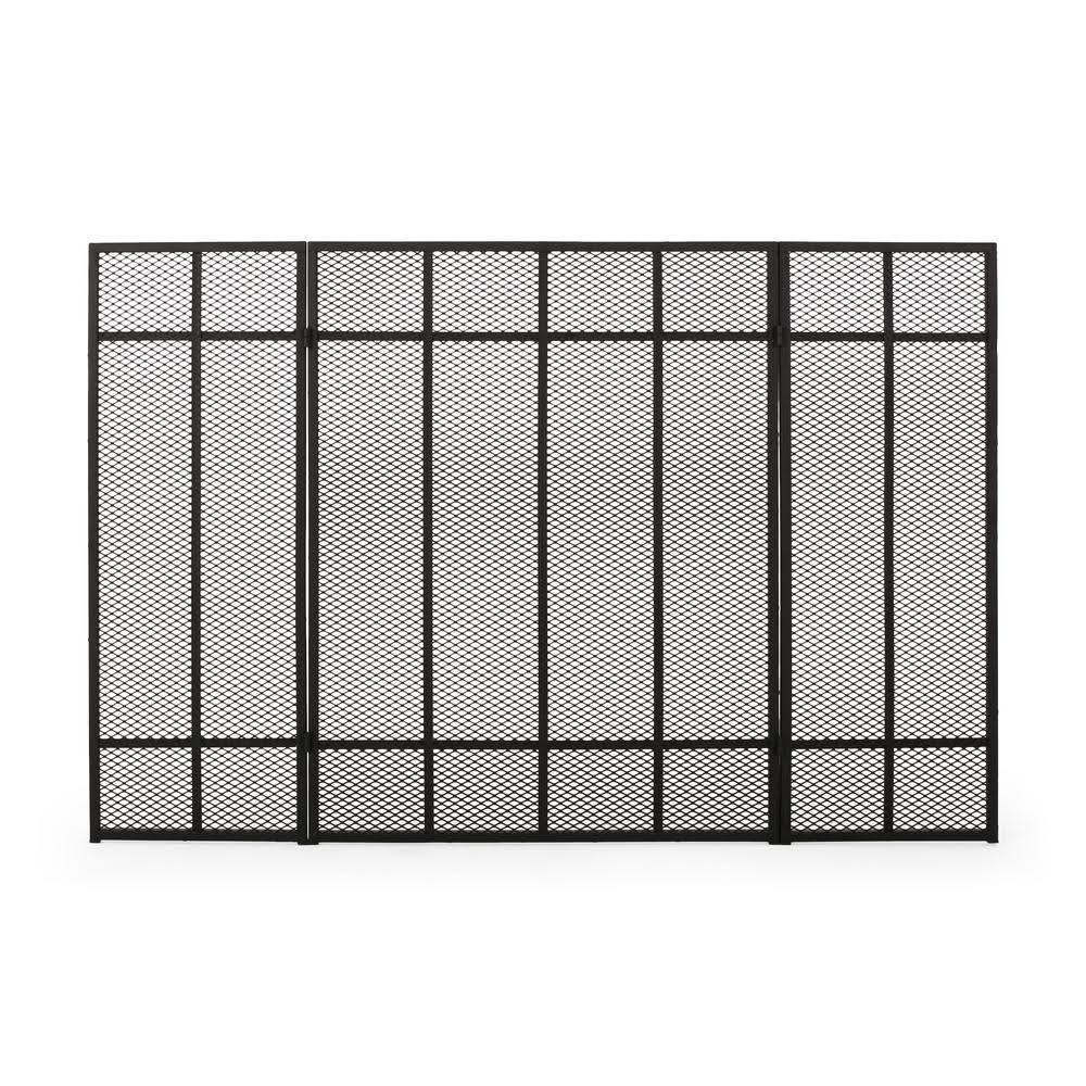 Matte Black Metal 3-Panel Fireplace Screen C109124