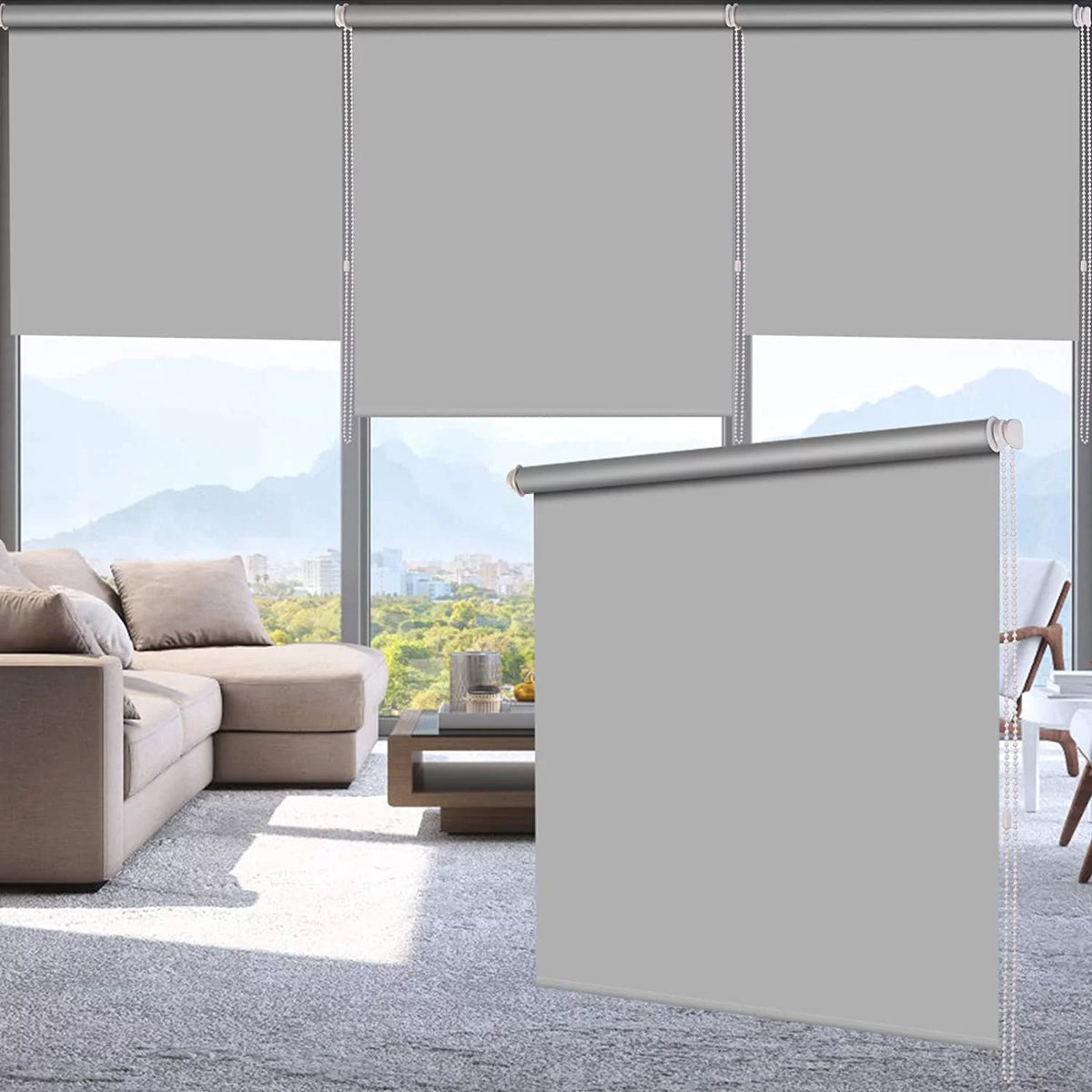 100% Blackout Waterproof Fabric Window Roller Shades H62210