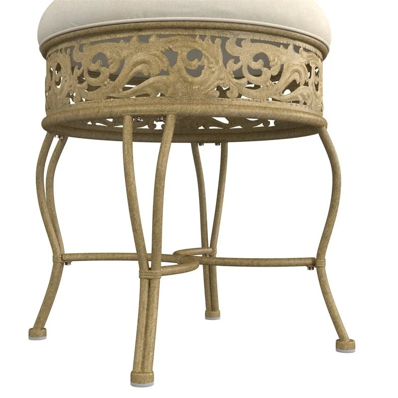 Antique Beige Upholstered Vanity Stool R61333