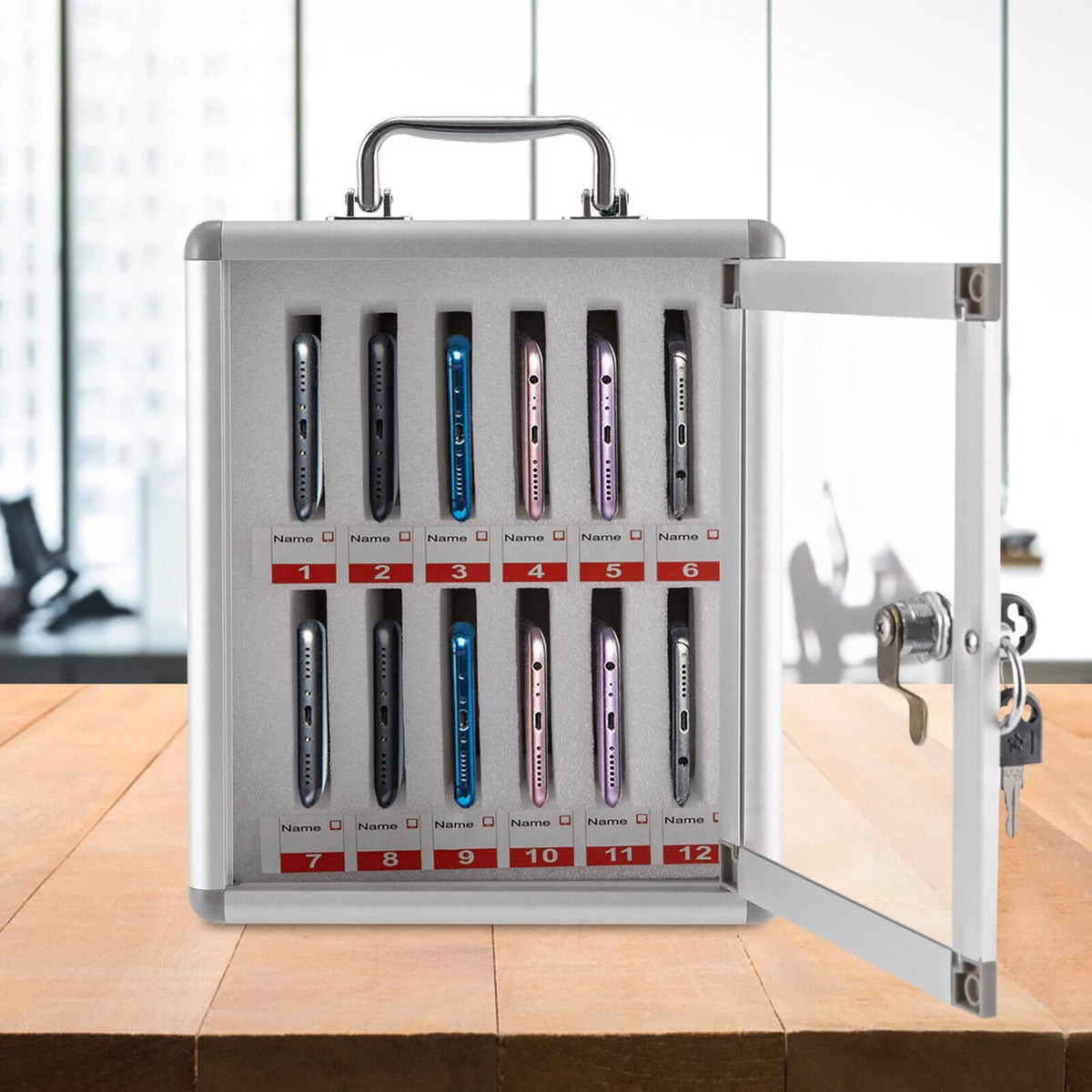 12 Slot Aluminum Alloy Cell Phones Storage Cabinet with Lock I477
