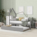 Wooden Twin Size Platform Bed with Trundle and House-Shaped Headboard Gray V621