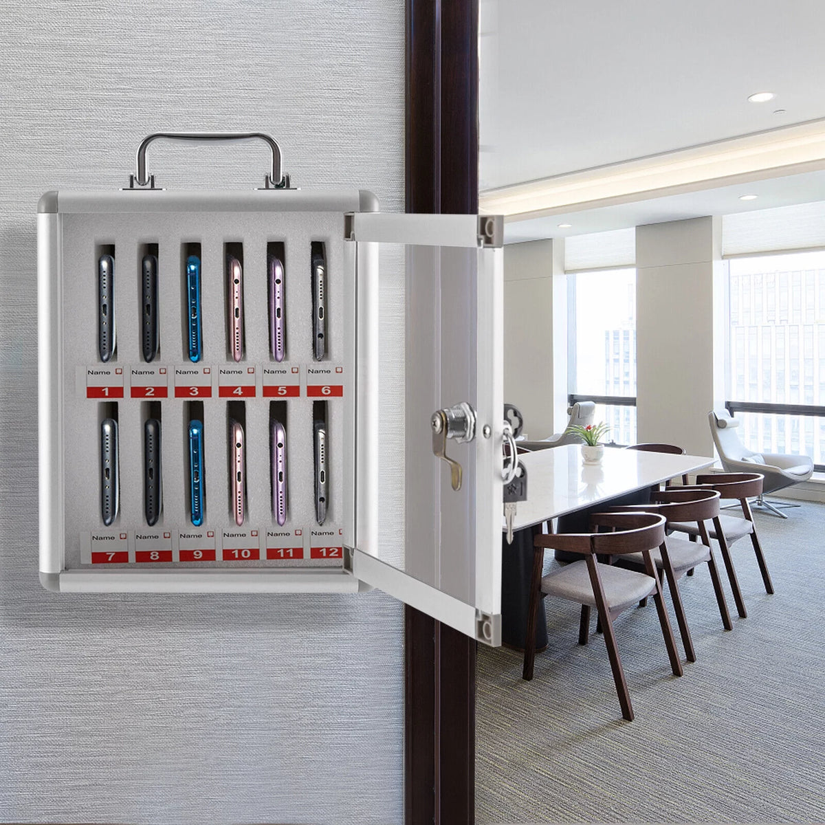 12 Slot Aluminum Alloy Cell Phones Storage Cabinet with Lock I477