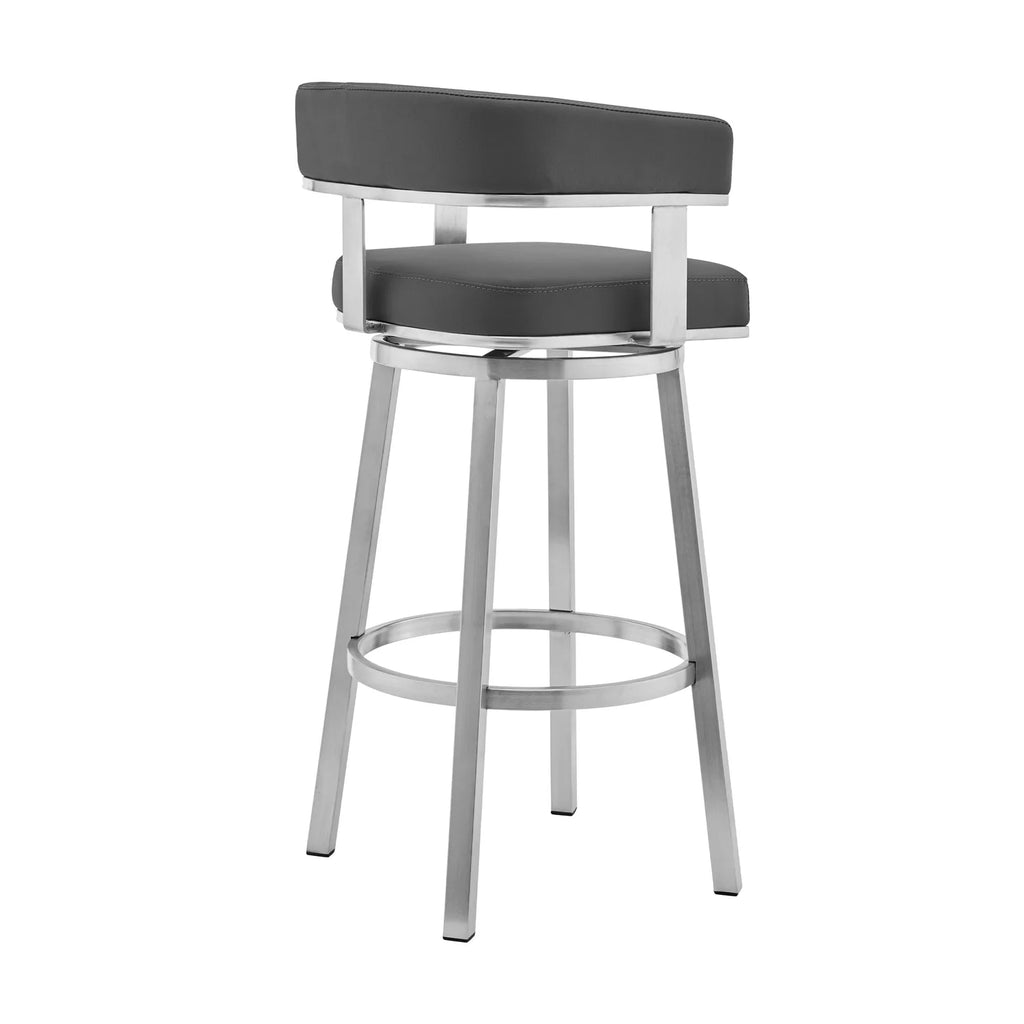 Faux Leather Swivel Counter Stool in Gray/Stainless Steel J23093