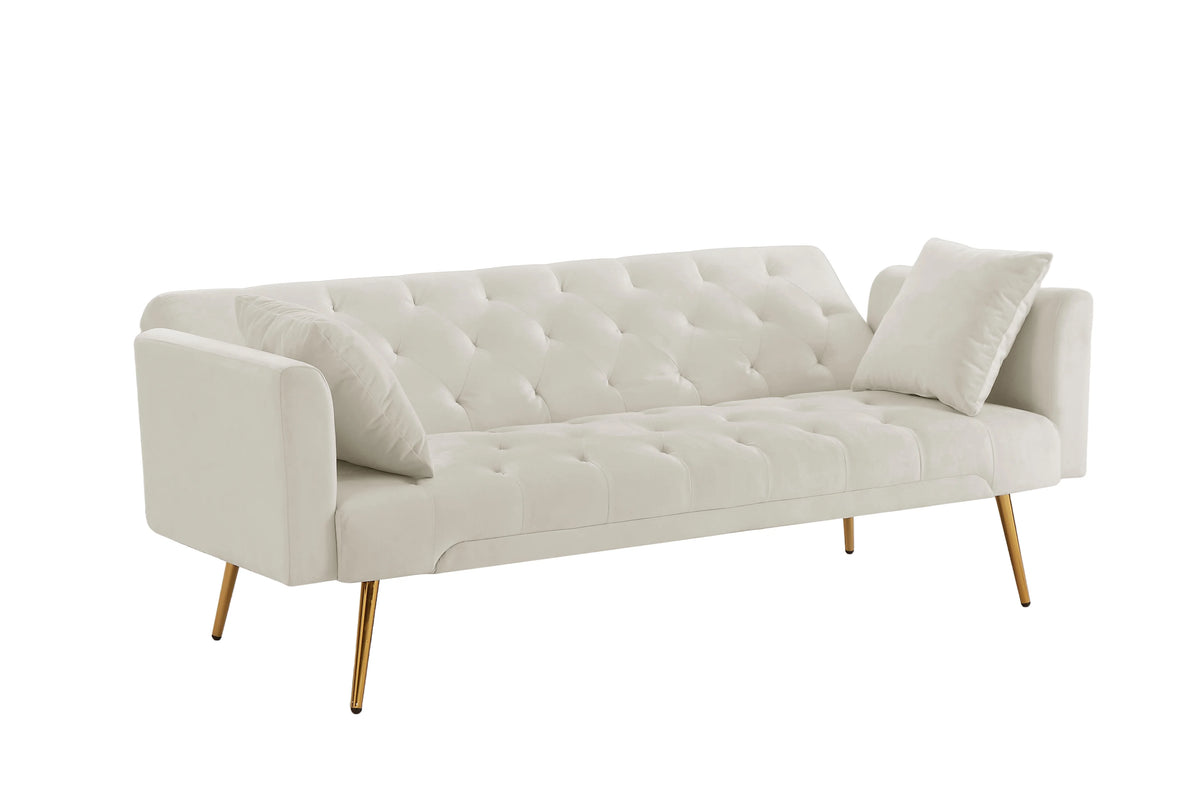 Beige Velvet Convertible Sofa Bed Q7865