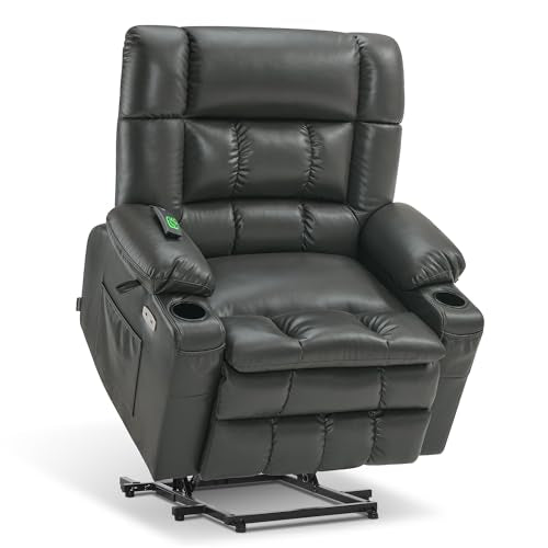 Dual Motor Power Lift Recliner Chair with Heat and Massage, Faux Leather (Black, Medium) T68349
