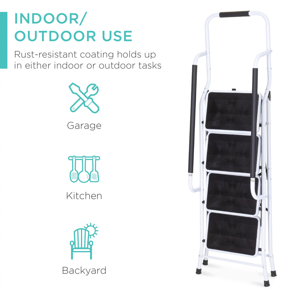 4-Step Portable Folding Anti-Slip Steel Ladder with Handrails H690827