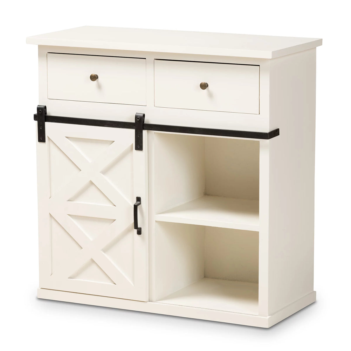 White Wood and Black Metal 2-Door Sideboard Buffet B110993