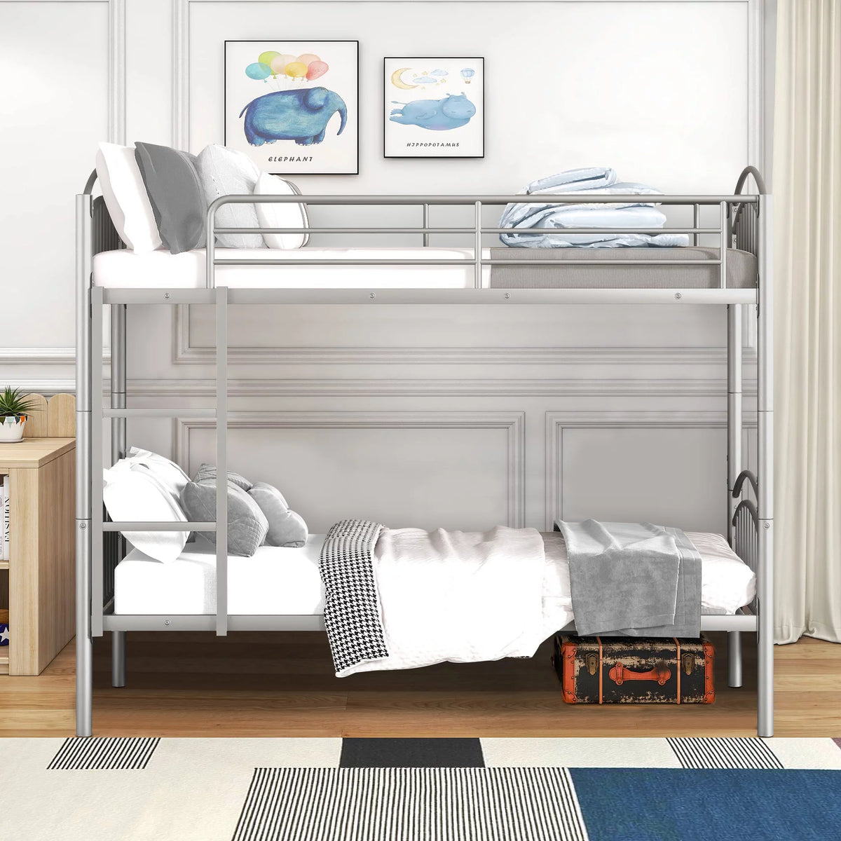 Twin Over Twin Metal Bunk Bed with Safety Guard Rails F900134