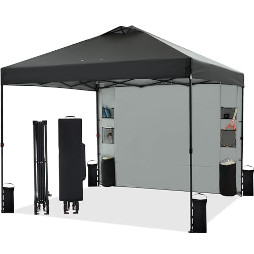 10'x10' Pop Up Canopy Tent with 1 Sidewall and 6 Pockets, White T7413
