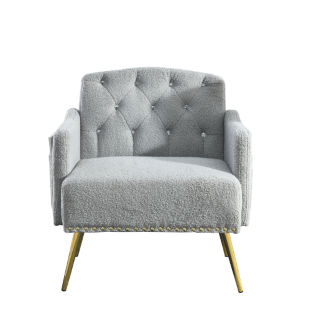 Grey Teddy Tufted Upholstered Chair with Gold Hardware Legs Z5898