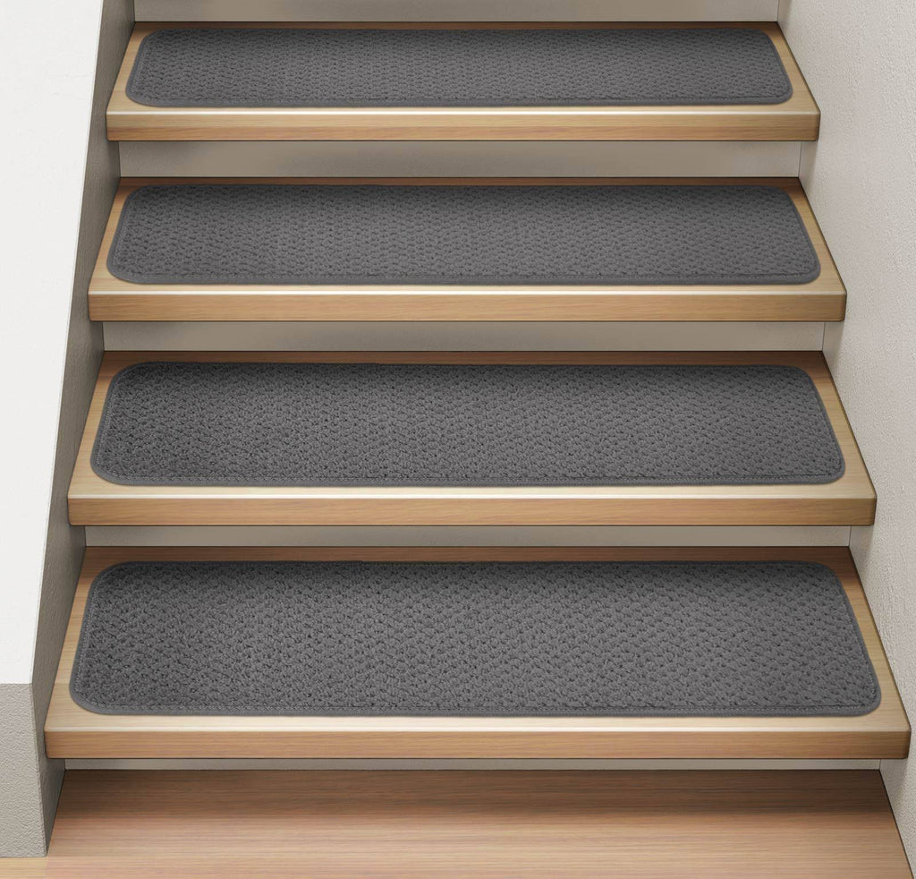 Set of 15 Attachable Carpet Stair Treads Gray 8 in. x 27 in. Q706912