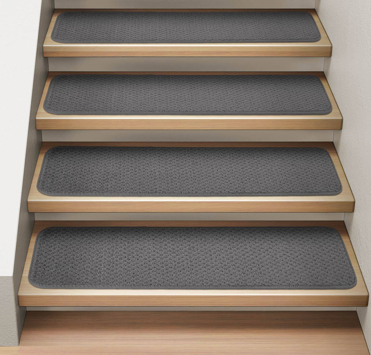Set of 15 Attachable Carpet Stair Treads Gray 8 in. x 27 in. Q706912
