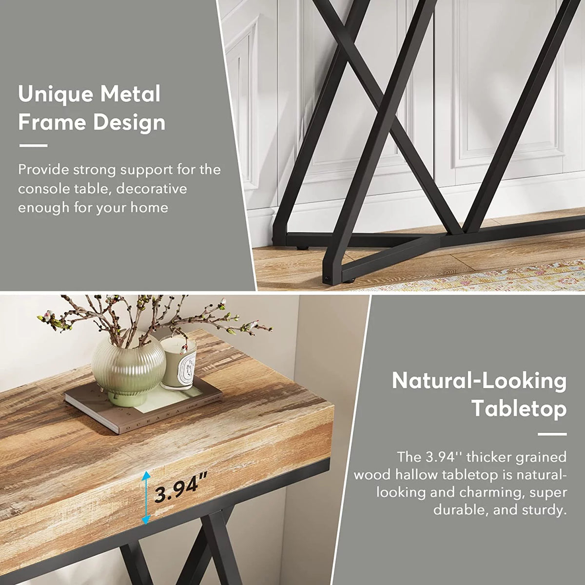 55" Wood Console Table with Metal Base Q296